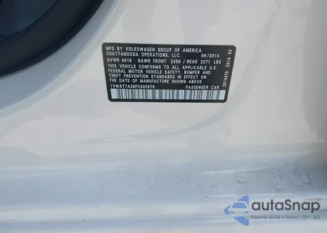 2015 Volkswagen Passat 1.8T Wolfsburg Edition from USA, damaged, VIN 1VWAT7A38FC002676